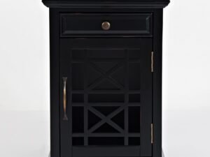 miniaturka Czarna Szafka Nocna z USB i Ozdobnymi Szprosami – Avola