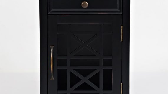 miniaturka Czarna Szafka Nocna z USB i Ozdobnymi Szprosami – Avola