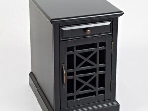 miniaturka Czarna Szafka Nocna z USB i Ozdobnymi Szprosami – Avola