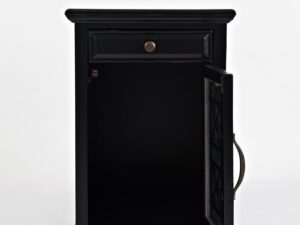 miniaturka Czarna Szafka Nocna z USB i Ozdobnymi Szprosami – Avola