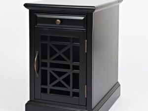 miniaturka Czarna Szafka Nocna z USB i Ozdobnymi Szprosami – Avola