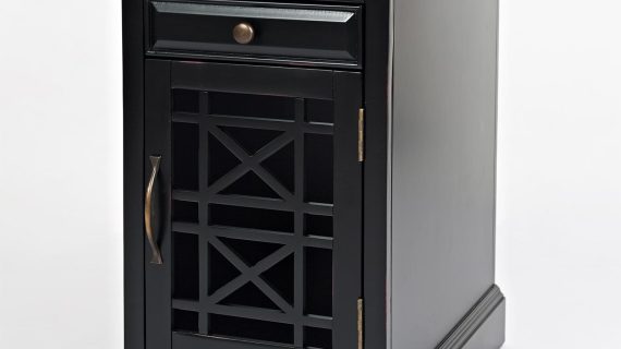 miniaturka Czarna Szafka Nocna z USB i Ozdobnymi Szprosami – Avola