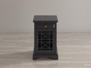 miniaturka Czarna Szafka Nocna z USB i Ozdobnymi Szprosami – Avola