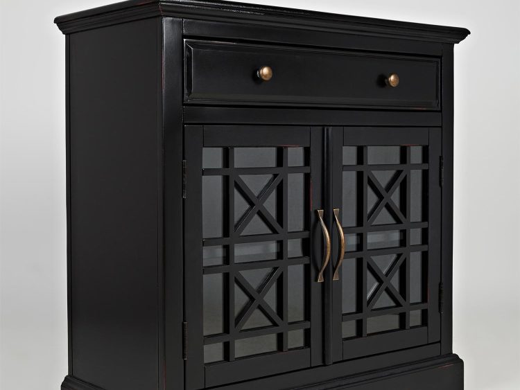 Czarno-złota komoda z drzwiczkami w stylu klasycznym