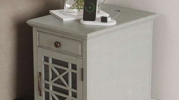 miniaturka Szaromiętowa Szafka Nocna Przeszklone Drzwi USB – Avola