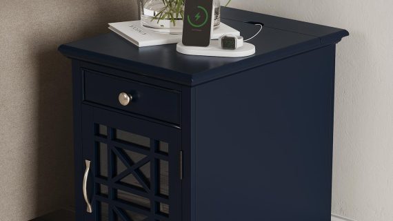 miniaturka Nocna Szafka z Przeszklonymi Drzwiczkami Ciemnografitowa – Avola