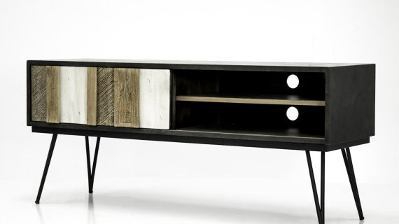 miniaturka Komoda RTV retro z frontami z drewna akacjowego – Mondo