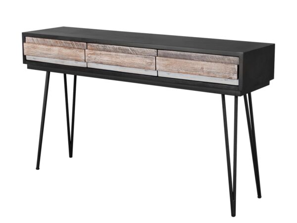 Konsola z drewnianym frontem i metalowymi nogami loftowymi