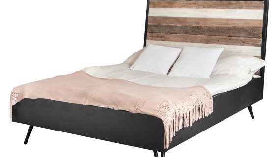 Łóżko retro 140 cm z akacji na metalowych nogach – Mondo