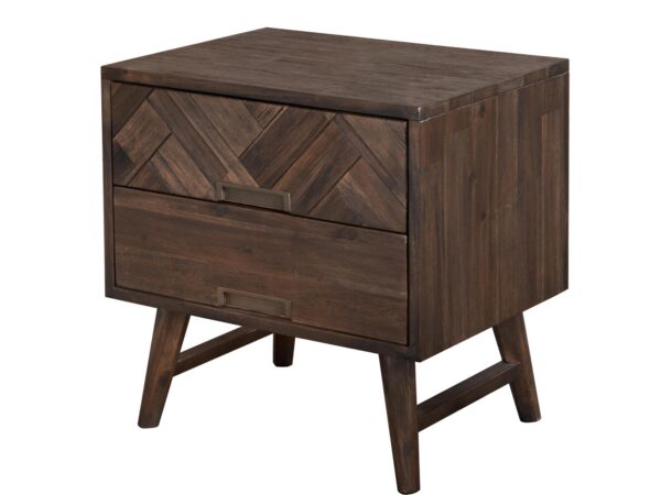 Szafka nocna z litego drewna w układzie jodełki na frontach