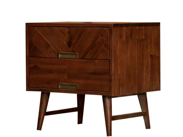 Drewniana szafka nocna z litego drewna i mosiężnym uchwytem