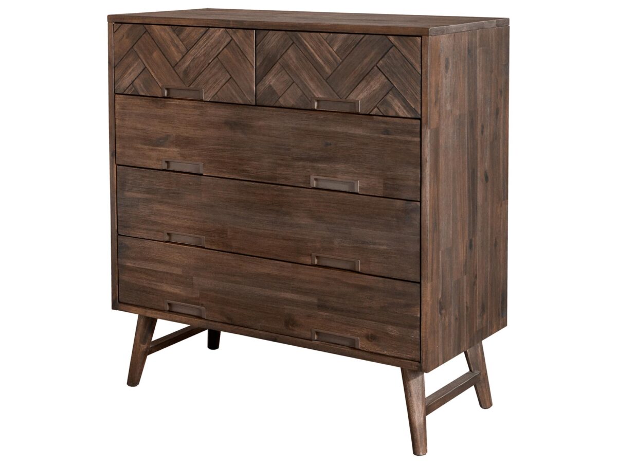 Retro komoda z litego drewna i trójwymiarowymi frontami z akacji – Willowbrook