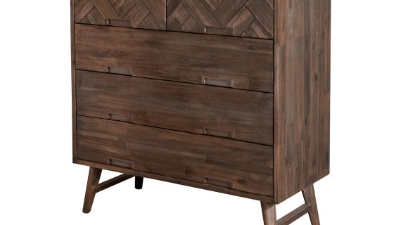 Retro komoda z litego drewna i trójwymiarowymi frontami z akacji – Willowbrook