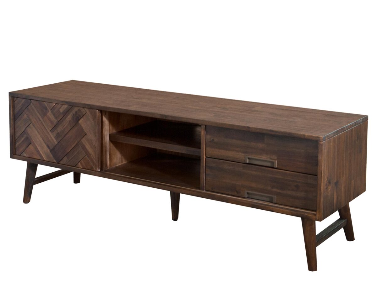 Komoda RTV retro z jodełkową intarsją – Willowbrook