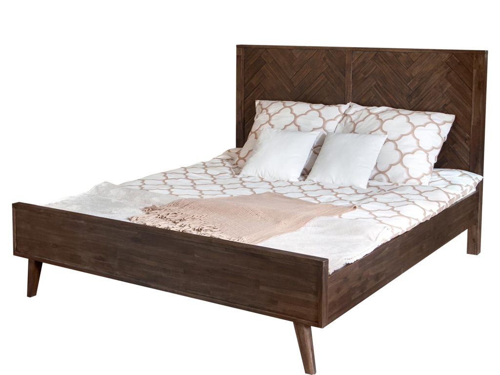 Łóżko retro 140 cm z dekoracyjną intarsją w jodełkę – Willowbrook
