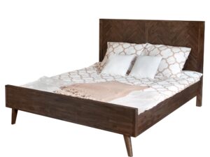 Łóżko retro 140 cm z dekoracyjną intarsją w jodełkę – Willowbrook