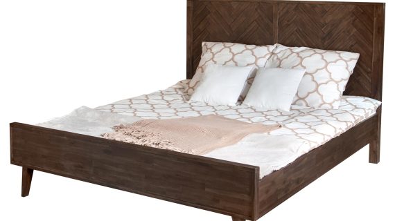 Łóżko retro 140 cm z dekoracyjną intarsją w jodełkę – Willowbrook