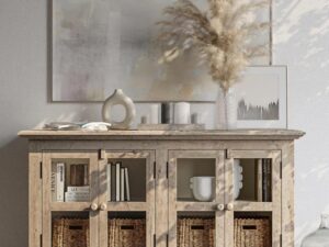 miniaturka Rustykalna Komoda Przeszklone Drzwi Przetarcia – Avola