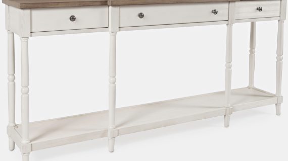 miniaturka Kremowa Konsola Hampton Brązowy Blat Szuflady – Avola