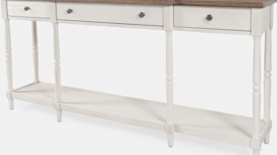 miniaturka Kremowa Konsola Hampton Brązowy Blat Szuflady – Avola