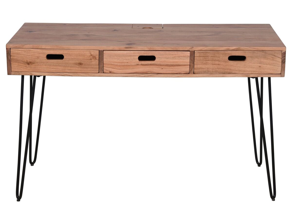 Loftowe Biurko Naturalne Drewno Gniazda USB – Avola