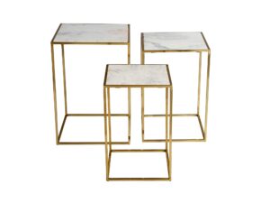 Zestaw Stolików Złote Marmurowe Blaty Kwadratowa Konstrukcja – Avola