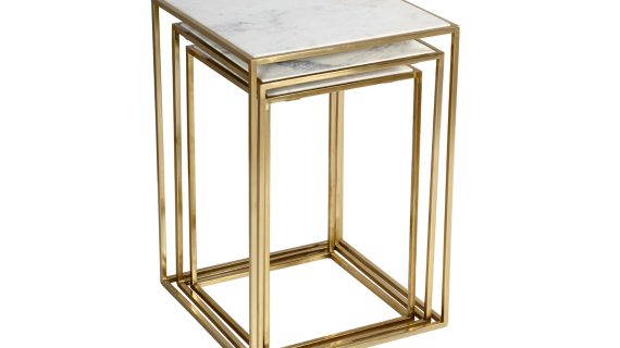 miniaturka Zestaw Stolików Złote Marmurowe Blaty Kwadratowa Konstrukcja – Avola