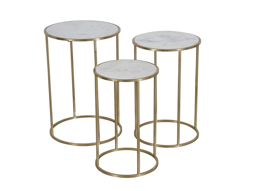 Zestaw Stolików Złote Marmurowe Blaty Okrągła Podstawa – Avola