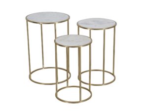 Zestaw Stolików Złote Marmurowe Blaty Okrągła Podstawa – Avola