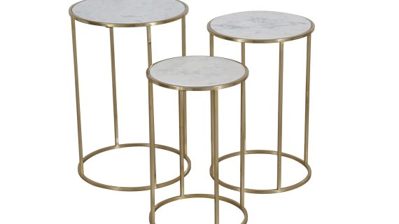 Zestaw Stolików Złote Marmurowe Blaty Okrągła Podstawa – Avola