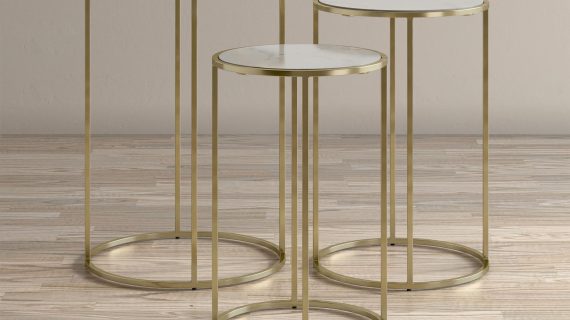 miniaturka Zestaw Stolików Złote Marmurowe Blaty Okrągła Podstawa – Avola