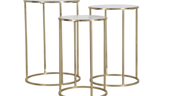 miniaturka Zestaw Stolików Złote Marmurowe Blaty Okrągła Podstawa – Avola