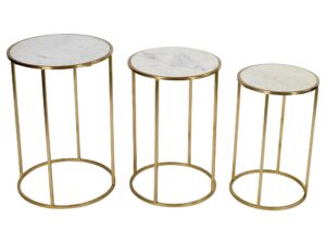 miniaturka Zestaw Stolików Złote Marmurowe Blaty Okrągła Podstawa – Avola
