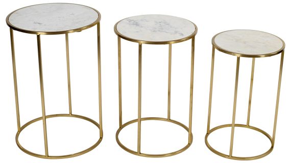 miniaturka Zestaw Stolików Złote Marmurowe Blaty Okrągła Podstawa – Avola