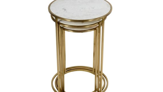 miniaturka Zestaw Stolików Złote Marmurowe Blaty Okrągła Podstawa – Avola