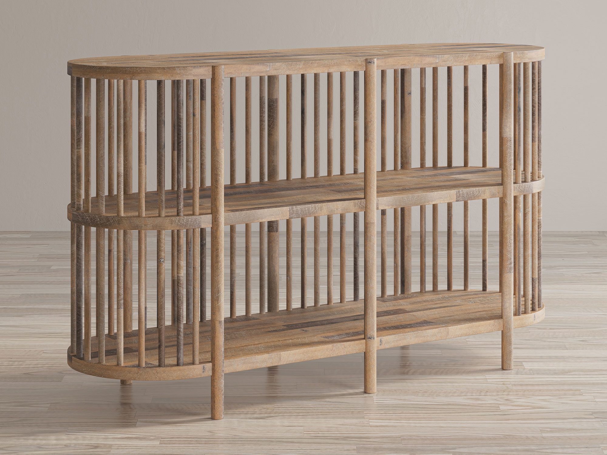 Regał drewniany o konstrukcji szczebelkowej, widok frontalny Regał drewniany o konstrukcji szczebelkowej, widok frontalny