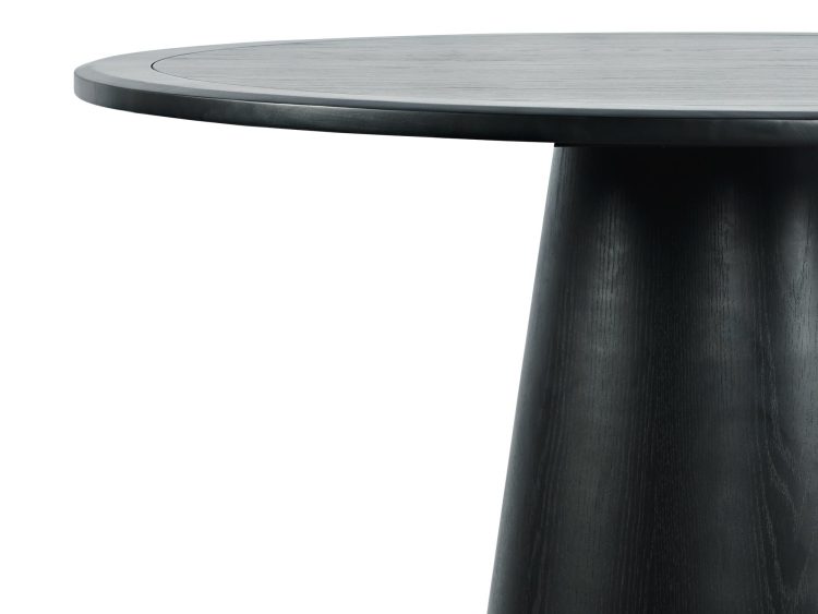 Nowoczesny okrągły stół w kolorze czarnego drewna z nogą w formie stożka