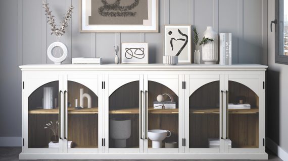 miniaturka Biała Komoda Sześć Przeszklonych Drzwi – Avola