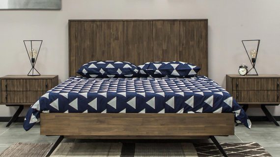 miniaturka Retro Łóżko Modern Vintage 3D Wezgłowie Grafitowe Nogi – Valore