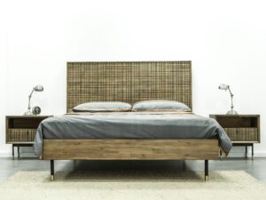 miniaturka Drewniane łóżko retro z metalem i złotymi zdobieniami – Enigma