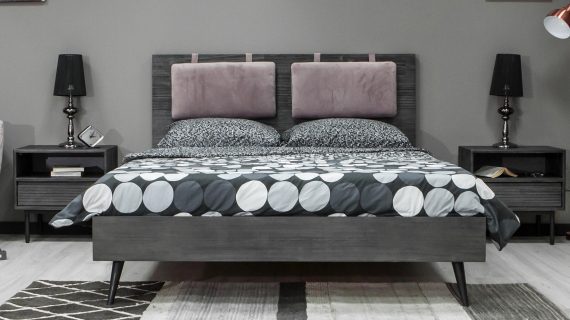 miniaturka Łóżko retro Tundra Grey z poziomymi lamelami – Nobile