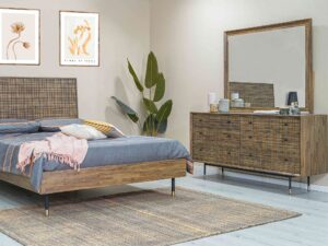 miniaturka Drewniane łóżko retro z metalem i złotymi zdobieniami – Enigma