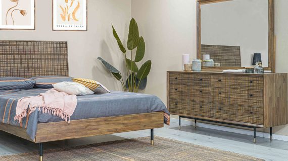 miniaturka Drewniane łóżko retro z metalem i złotymi zdobieniami – Enigma