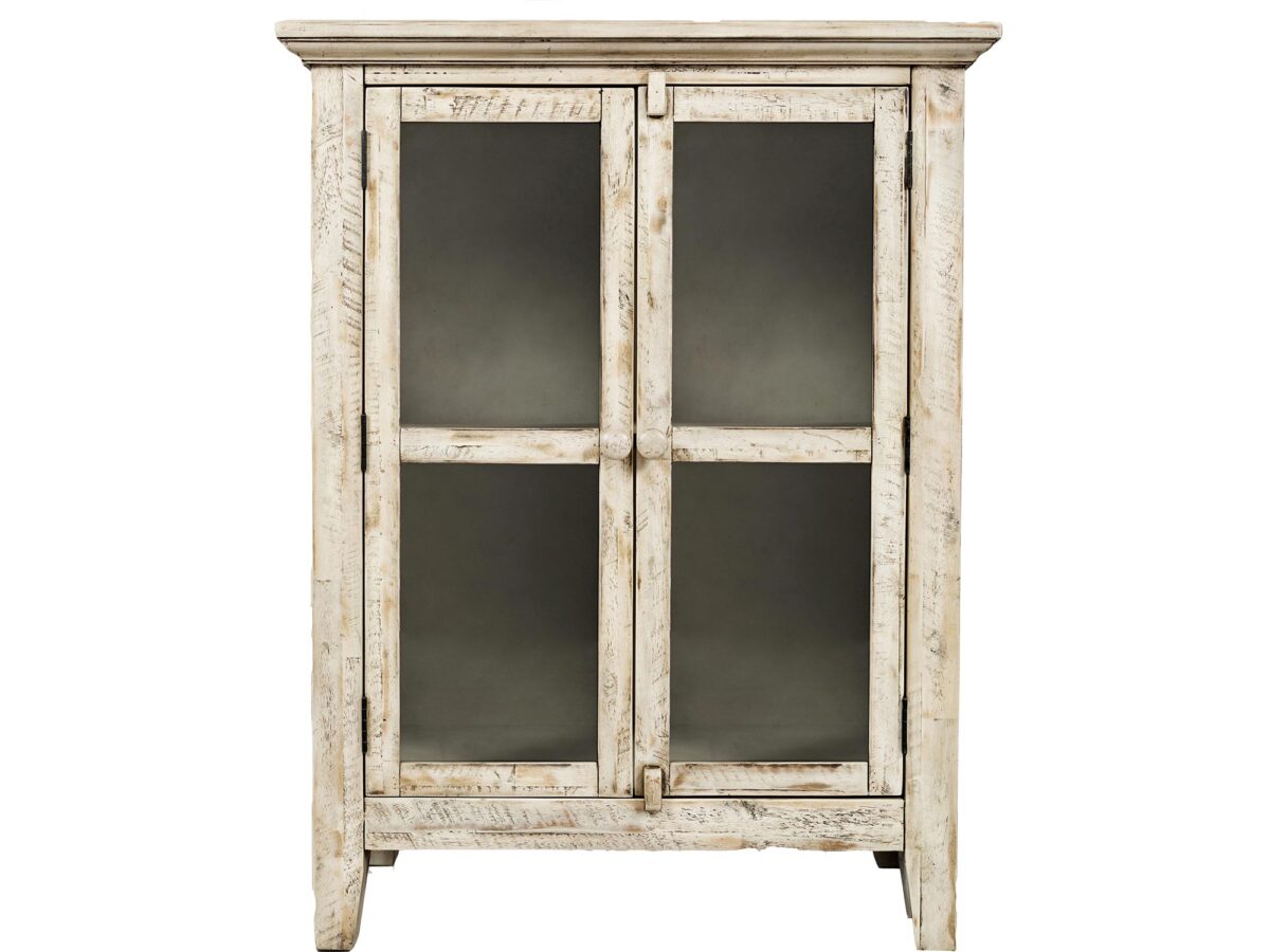 Kremowa Komoda Rustykalna Przeszklone Drzwi – Avola