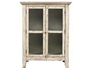 Kremowa Komoda Rustykalna Przeszklone Drzwi – Avola