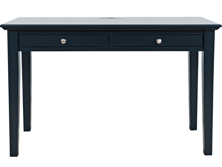 Biurko granatowe z dwiema szufladami i metalowymi uchwytami