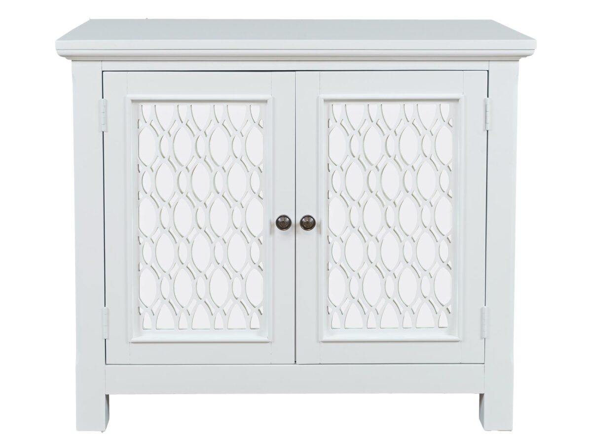 Komoda Biała Lustrzane Drzwi Dekoracyjne Szprosy – Avola