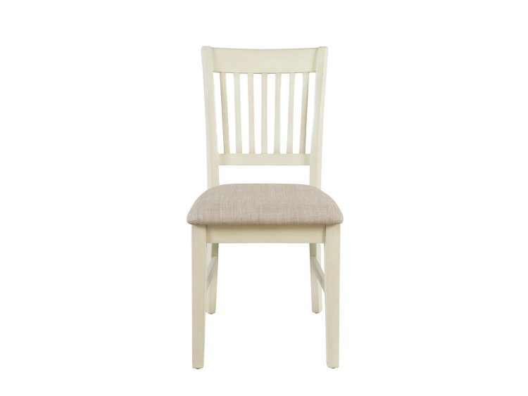 Krzesło w stylu klasycznym z bielonym wykończeniem i beżowym obiciem