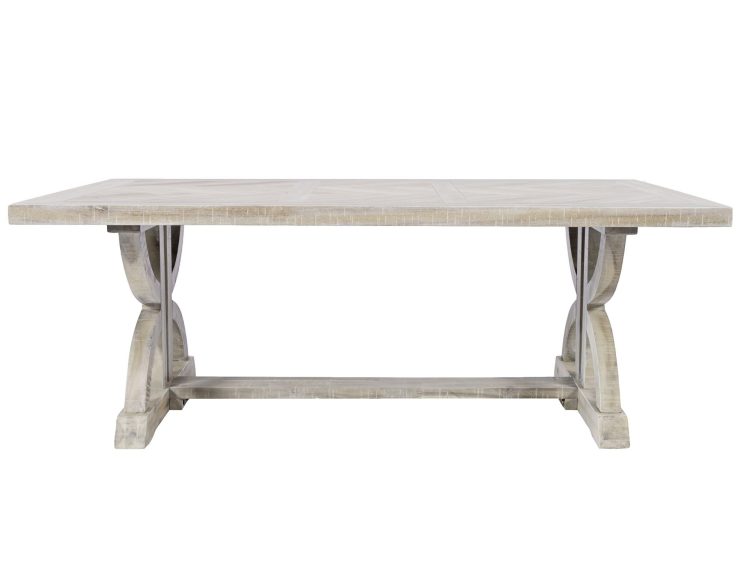 Stół w stylu prowansalskim w bielonym wykończeniu z krzyżową podstawą