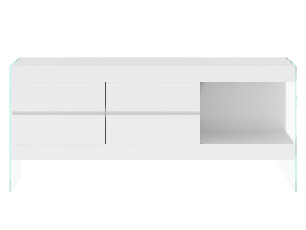 Biała Komoda Wysoki Połysk Szklane Nogi – Tribeca